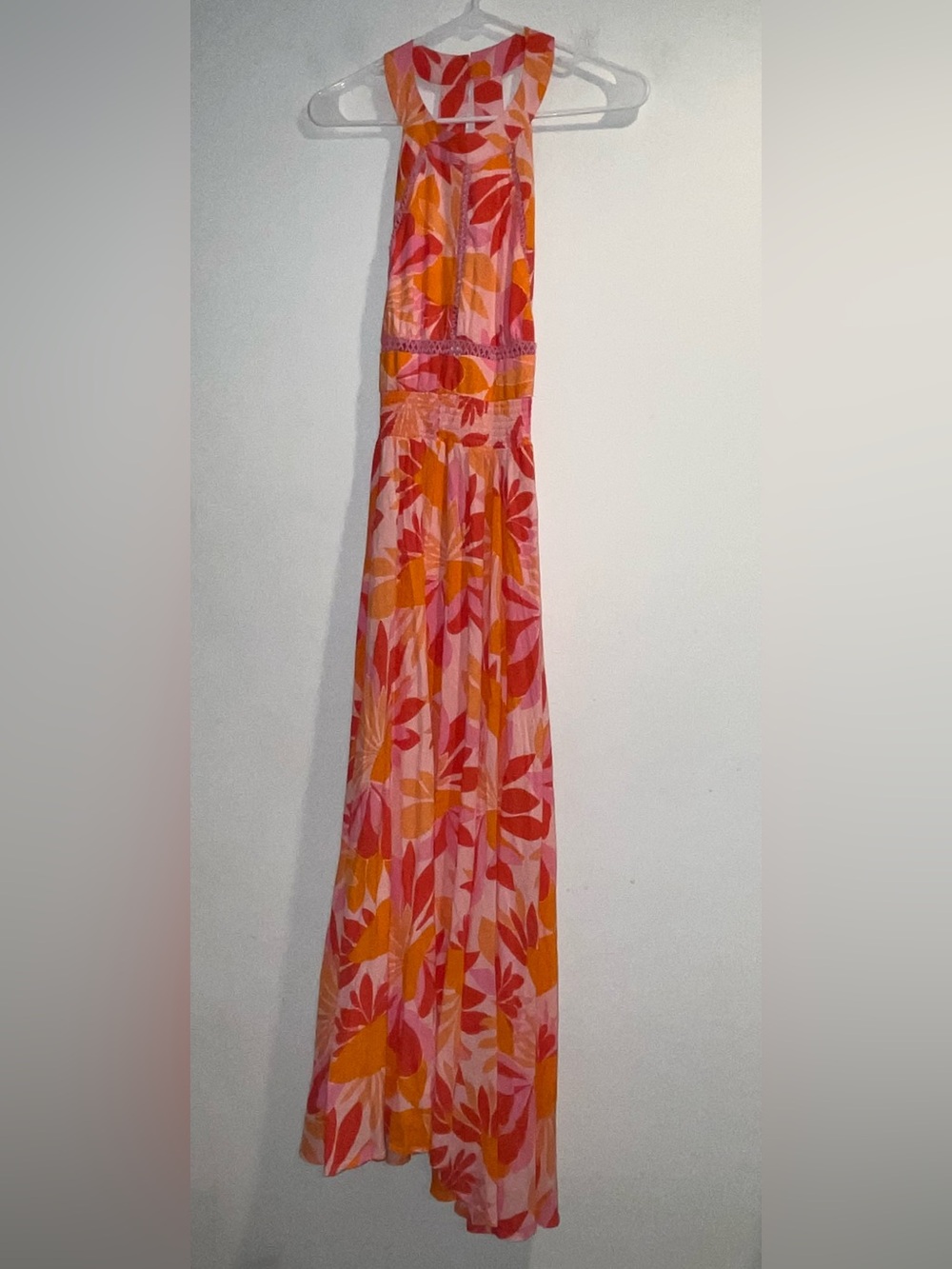 Women's Pink & Orange Floral Maxi Dress - Sleeveless Summer Style